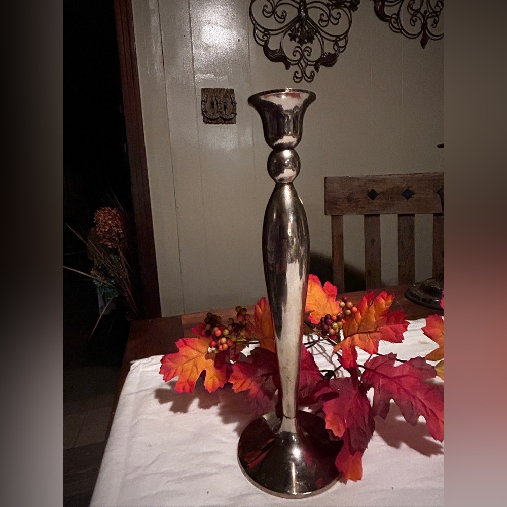 10” silver candle holder.